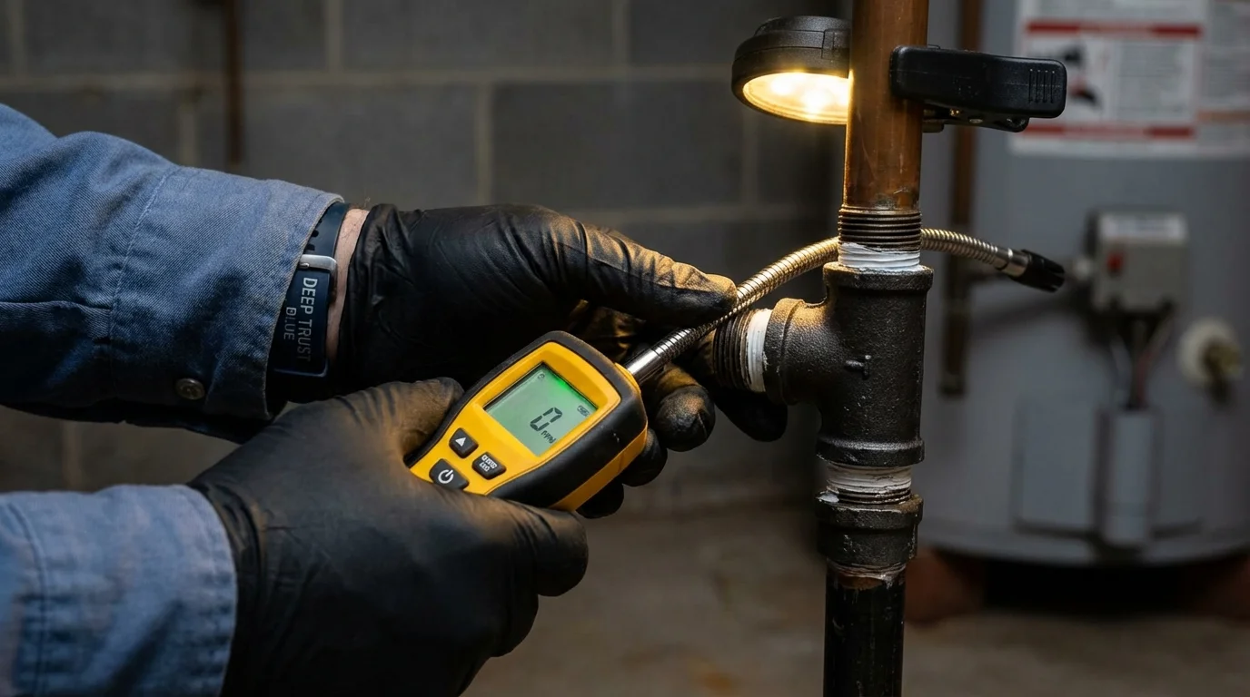 Gas leak detection with electronic sniffer by Johns Plumbing LLC in Chariton