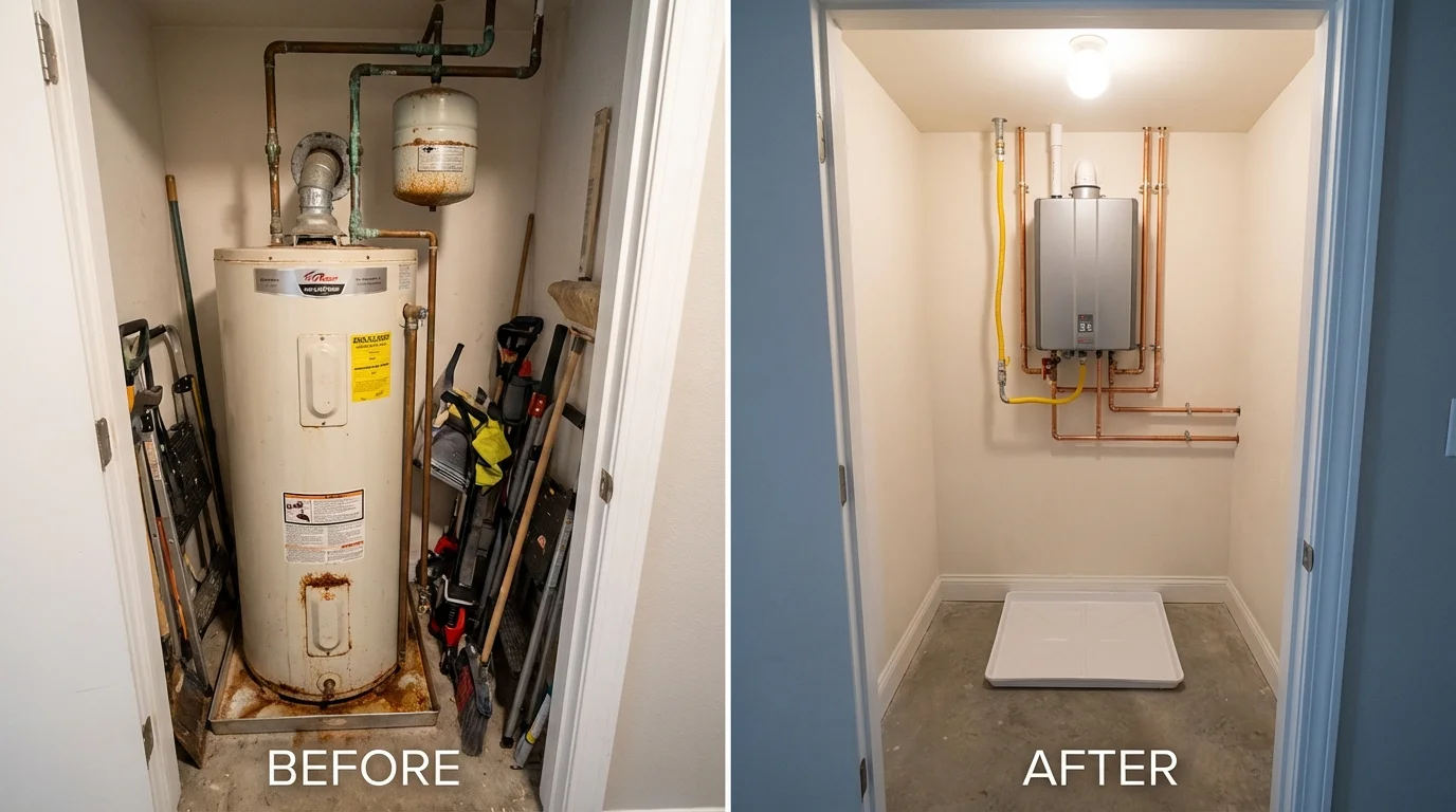 Tank water heater versus wall-mounted tankless unit comparison for Chariton, IA homeowners